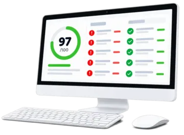 Website review results displayed on a desktop computer