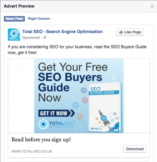 Facebook Advert Total SEO