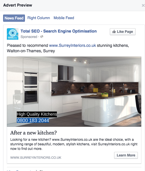 Surrey Interiors Facebook Advert