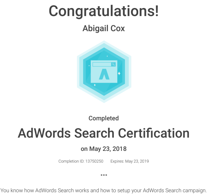 Abi Adwords Certificate