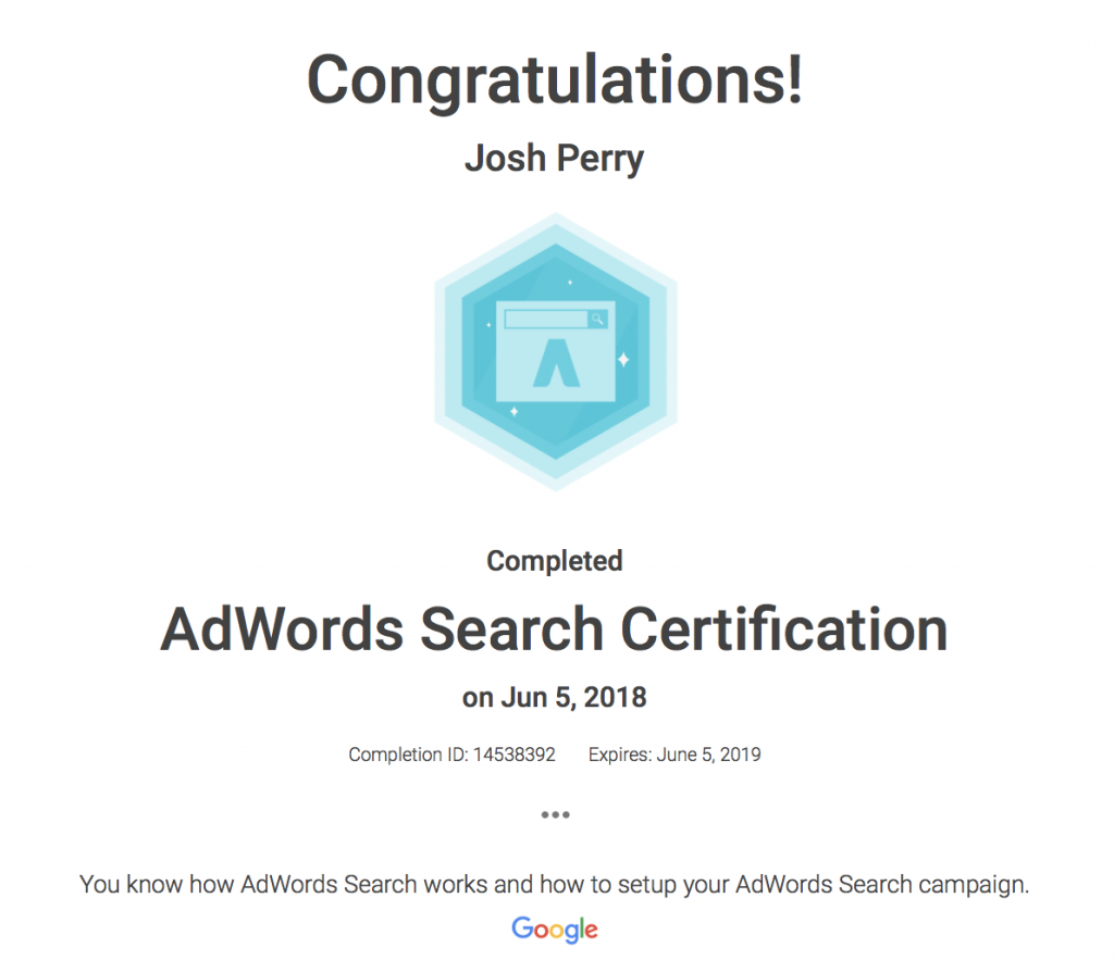 Josh Adwords Certificate