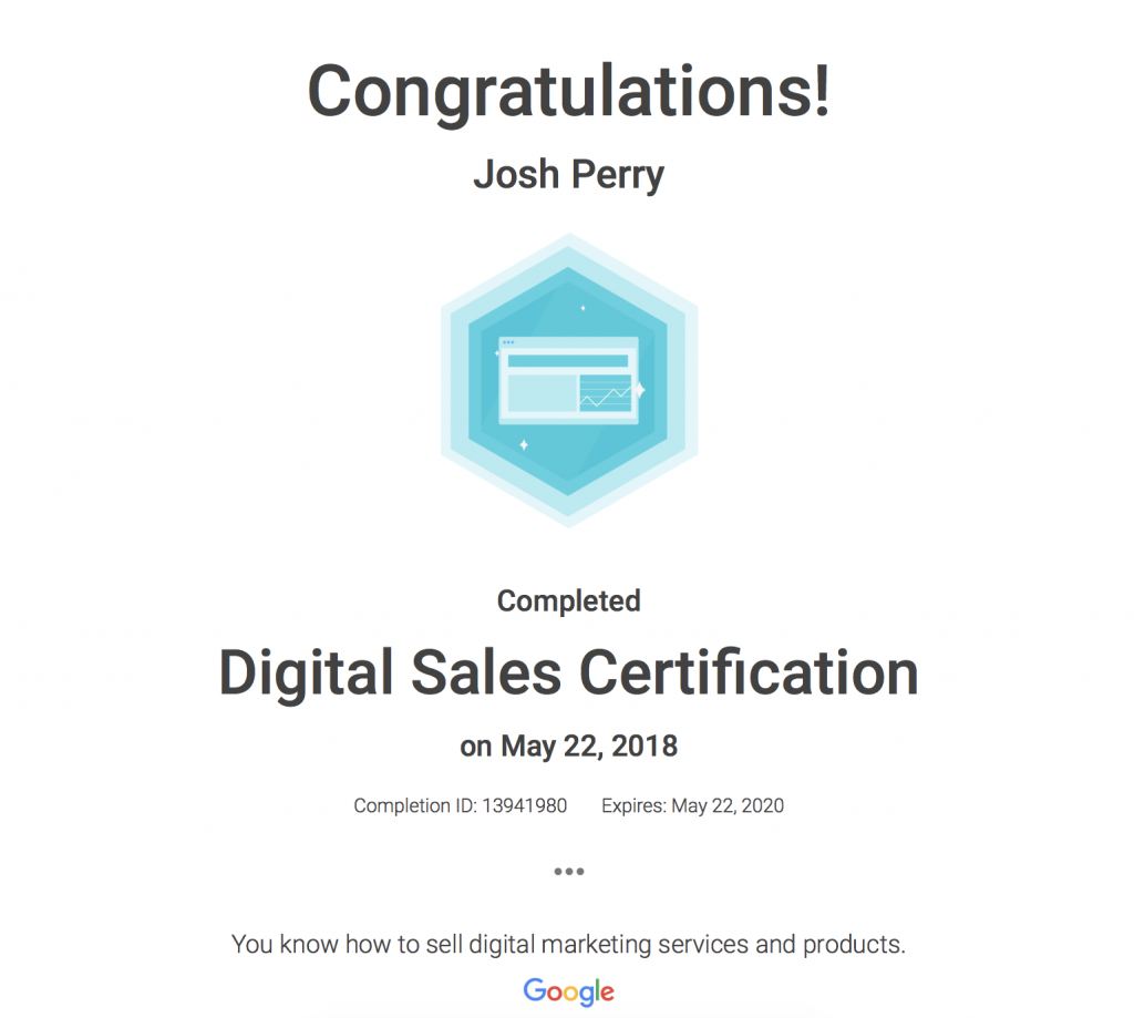 Josh Digital Sales Certificate