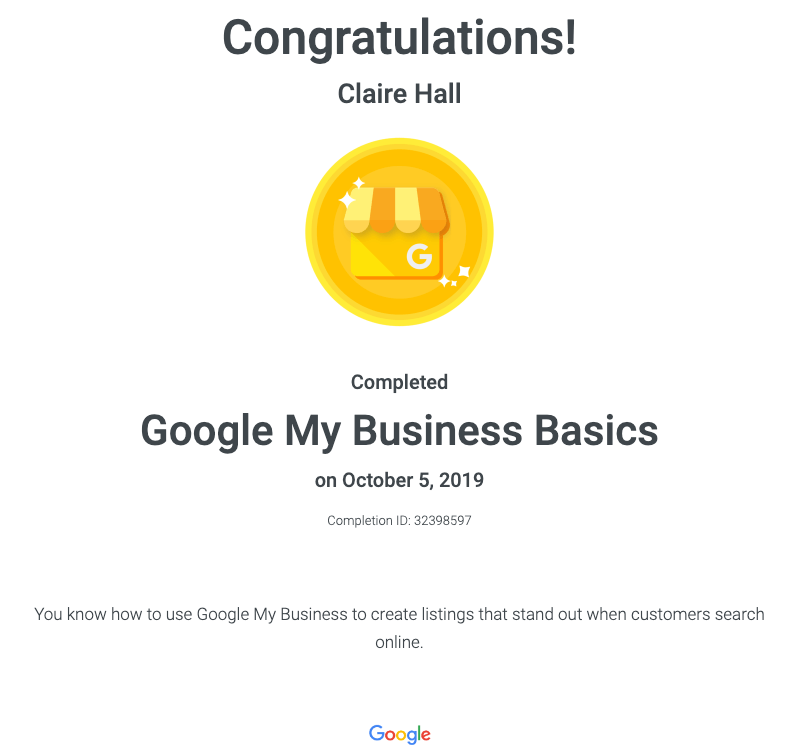 Google My Business Certificate